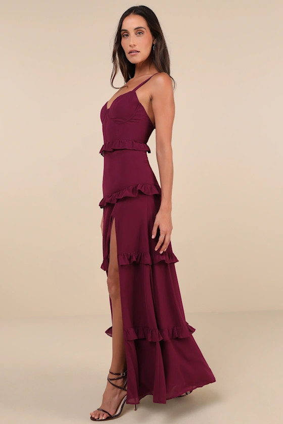 Sincerely Poised Plum Purple Backless Bustier Tiered Maxi Dress | Lulus