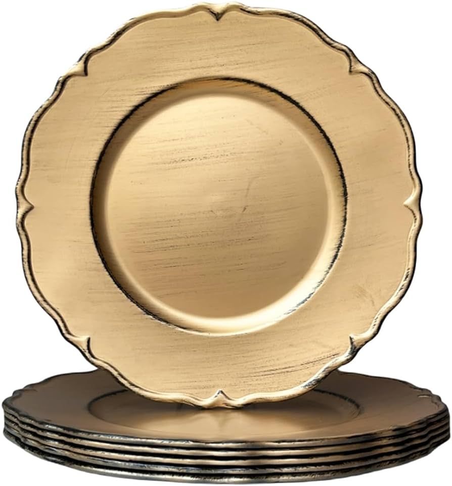 UOEKCS village Gold Charger Plates, 13" Plastic Decoration Charger for Dinner Plate, Wedding Cate... | Amazon (US)