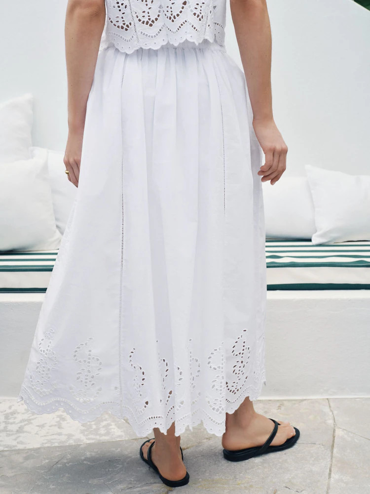 White Broderie Maxi Skirt | Next US