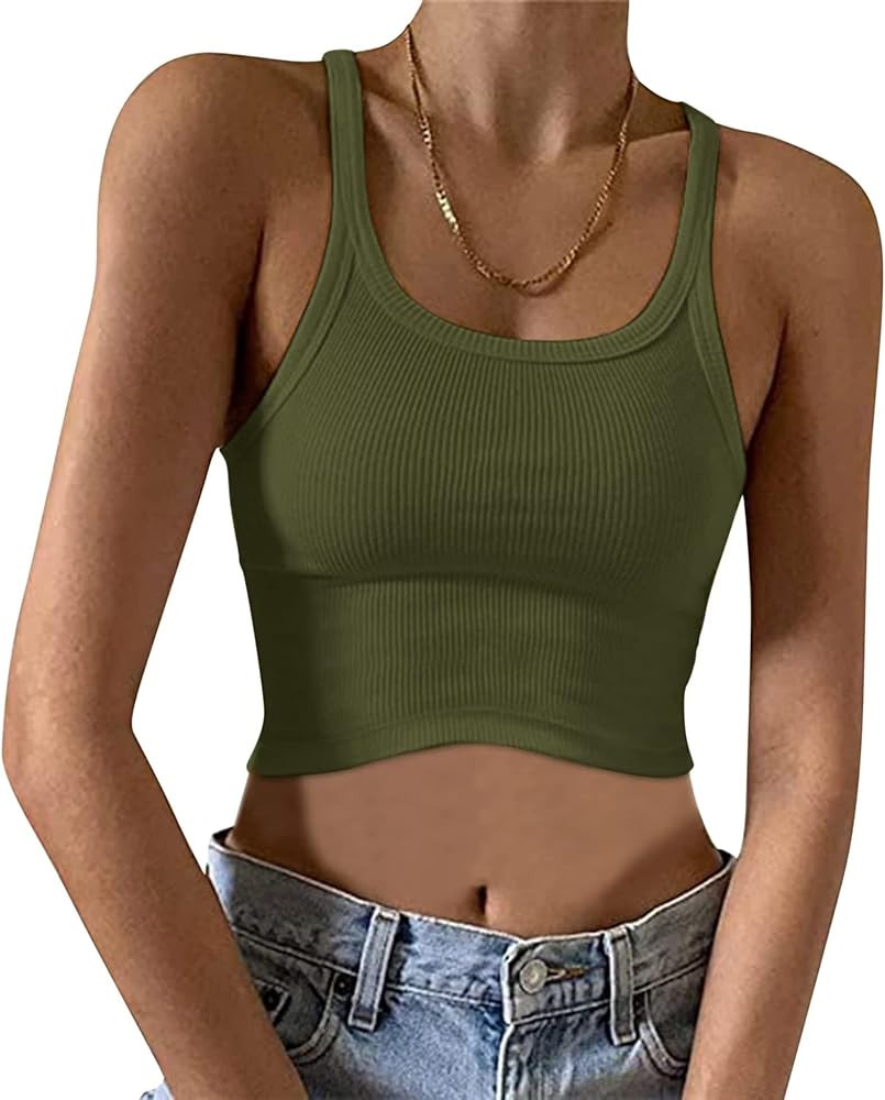 Syellowafter Women Scoop Neck Y2K Camisole Crop Tank Tops Sexy Summer Basic Cami Sleeveless Shirt... | Amazon (US)