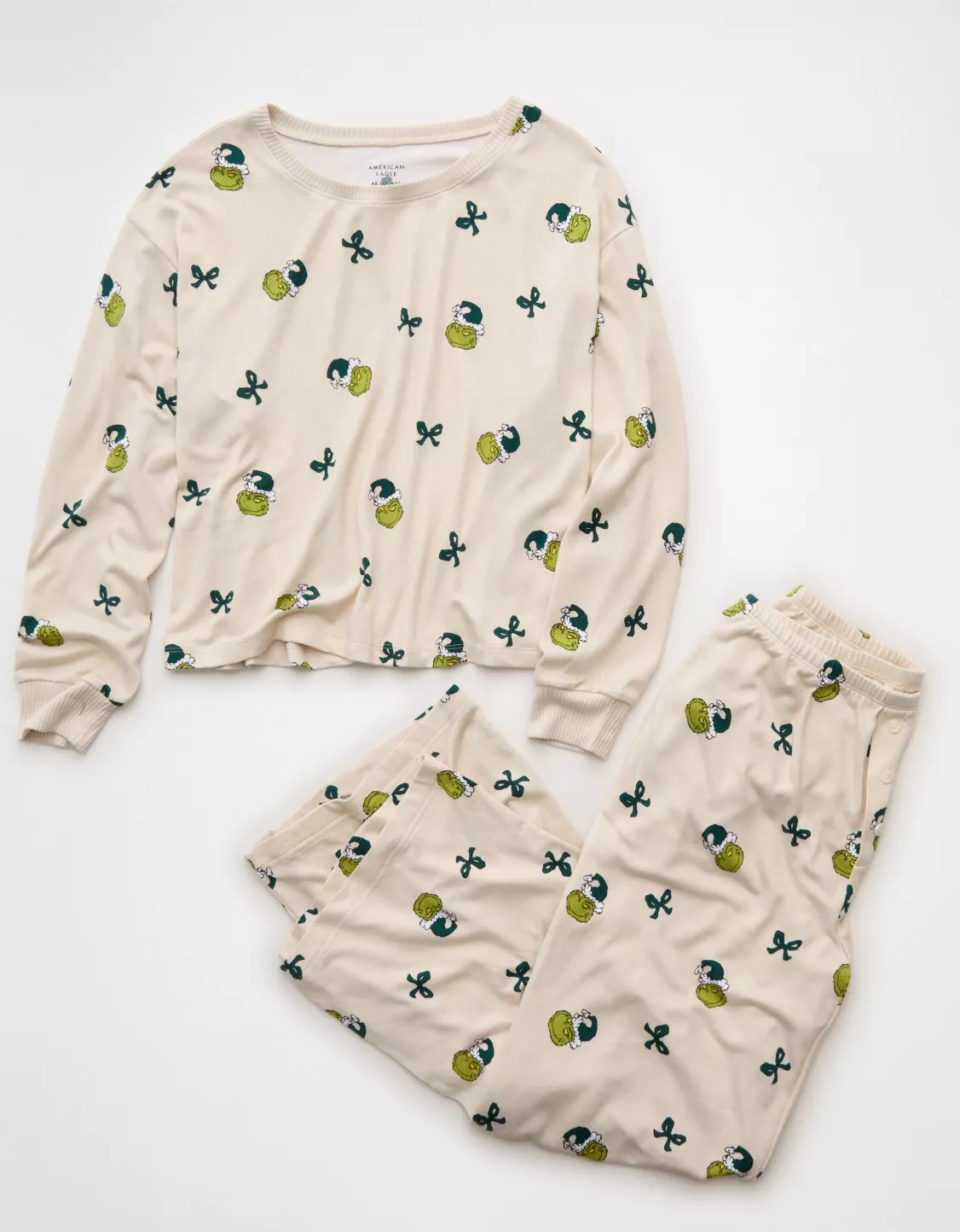 The viral, ridiculously soft PJs we're obsessed with, now featuring holiday-ready Grinch graphics... | American Eagle Outfitters (US & CA)