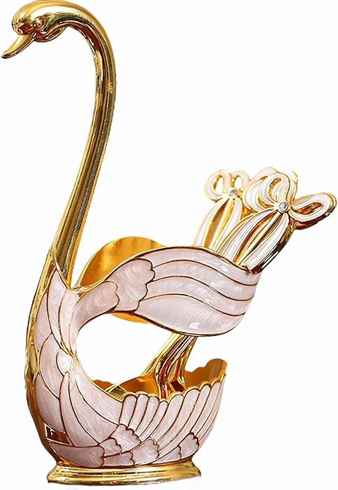 Decorative Gold Swan Base Holder with 6pcs Coffee Spoon Set - Creative Dessert Spoons,Gold | Amazon (US)