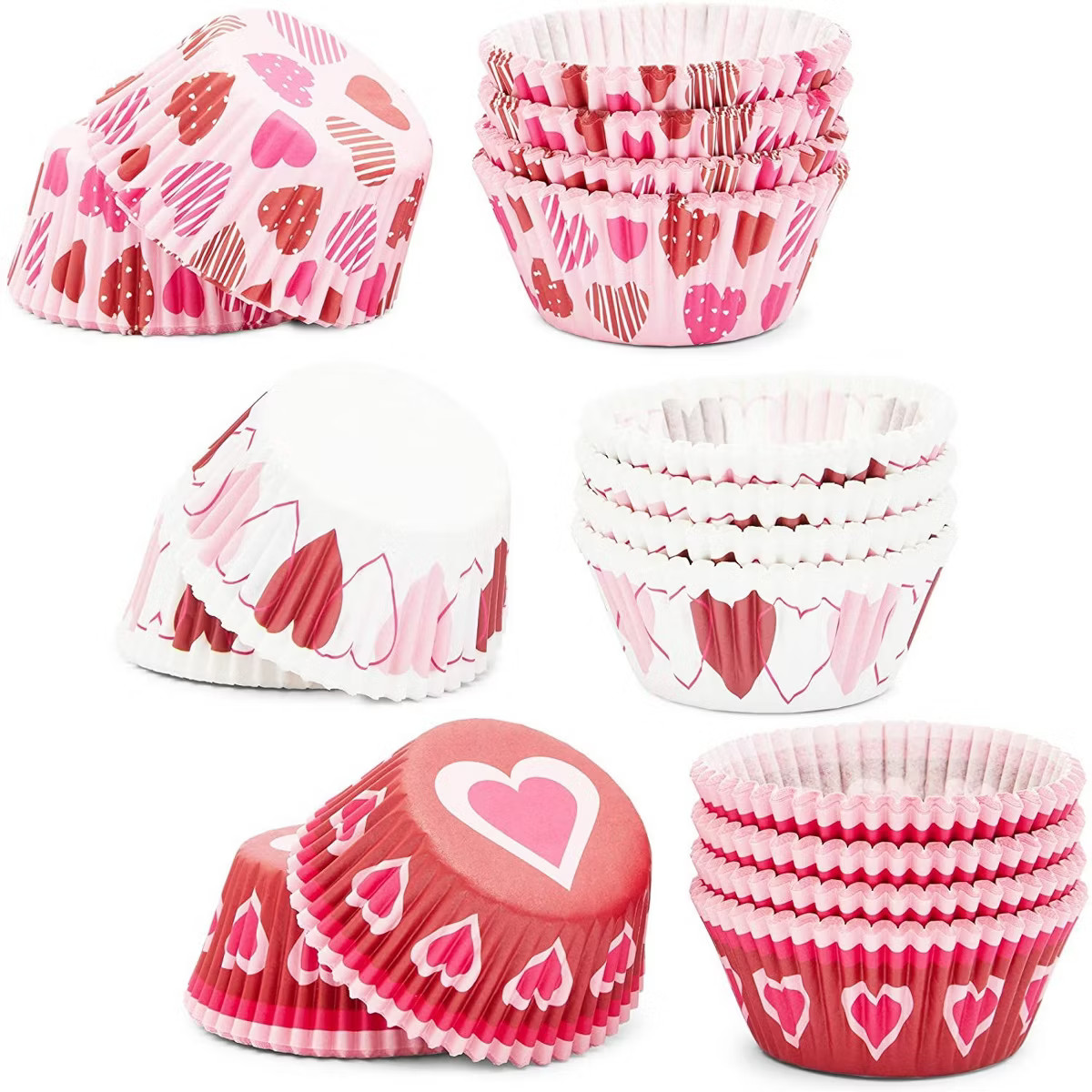 Juvale 450 Pack Bulk Pink Red Heart Cupcake Dessert Liners, Valentine's Day Muffin Cups, 3 Design... | Target