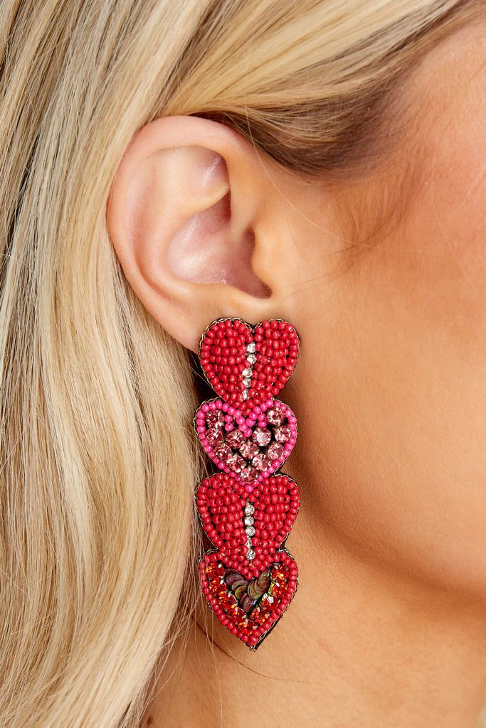 Stunning Sweetheart Red Multi Beaded Earrings | Red Dress 