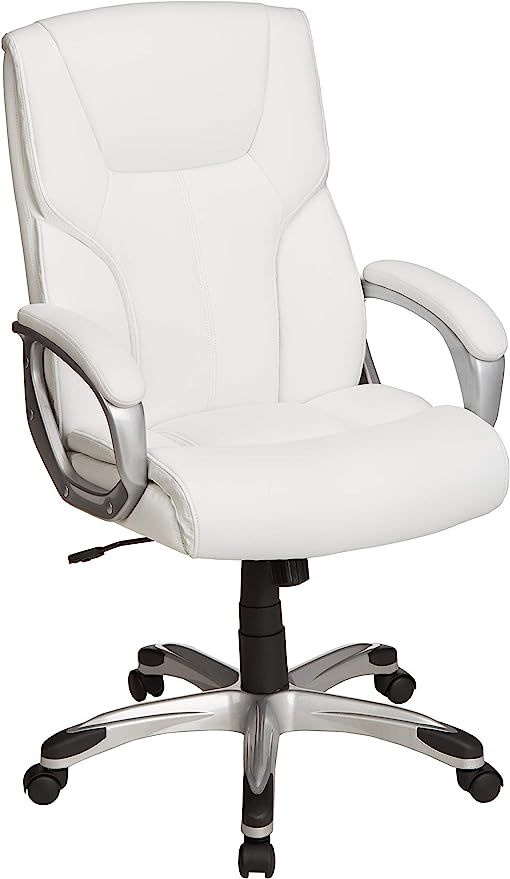 AmazonBasics High-Back Executive Swivel Office Desk Chair - White with Pewter Finish, BIFMA Certi... | Amazon (US)