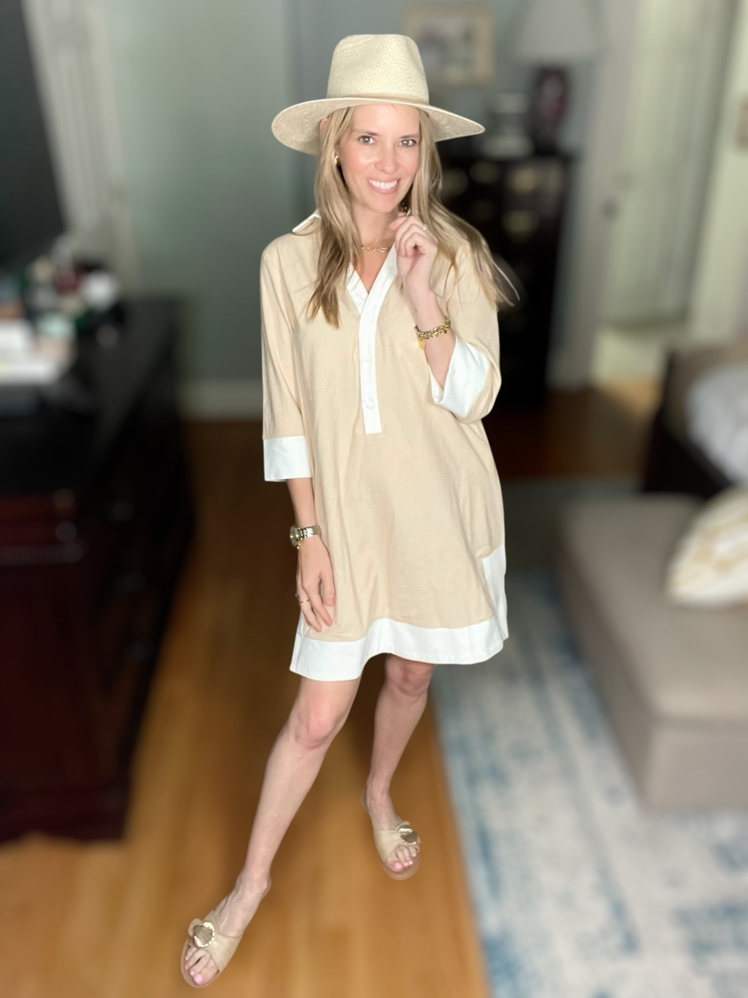 ☀️ Effortless everyday style with a side of sweetness! This under-$40 Amazon shirt dress in khaki is the perfect neutral for warm-weather days. Lightweight, comfortable, and elevated with crisp white contrast trim 🤍—I love how easy it is to dress up or down. Wearing size 6–8!

👒 Topped it with my favorite Janessa Leone Sherman Hat—a luxe packable straw fedora that adds instant polish and sun protection. I kept the accessories classic with gold jewelry, bow slides 🎀, and my Heaven Mayhem Prize Earrings in Cream for a vintage-inspired touch ✨.

#AmazonDress #NeutralChic #JanessaLeone #SummerStyle #PreppyMomStyle #HeavenMayhem #LTKunder50 #EasyChicStyle 🍋👒💛👩‍👧🎀


#LTKFindsUnder50 #LTKFindsUnder100 

#LTKFindsUnder50 #LTKFindsUnder100

#LTKOver40 #LTKootd #LTKWorkwear