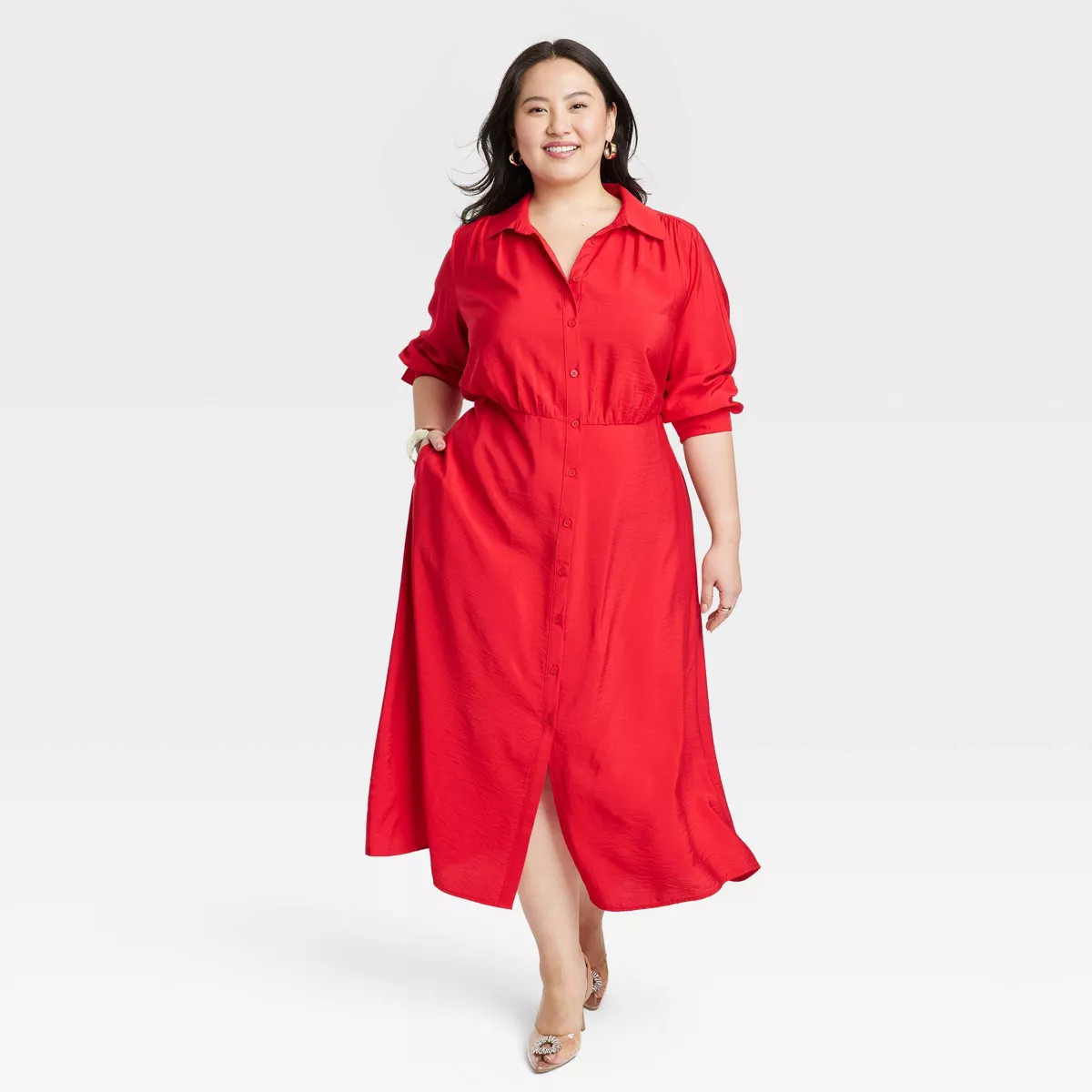 Women's Long Sleeve Collared Midi Crepe Shirtdress - A New Day™ | Target