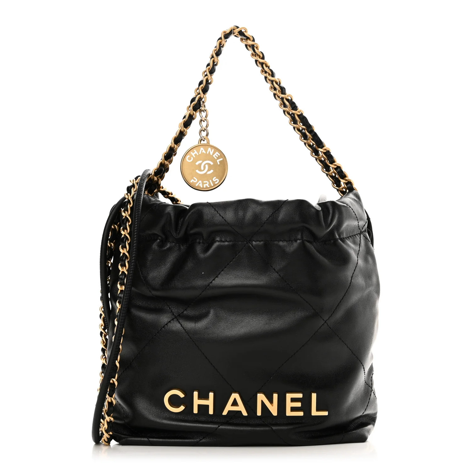 Shiny Calfskin Quilted Mini Chanel 22 Black | FASHIONPHILE (US)