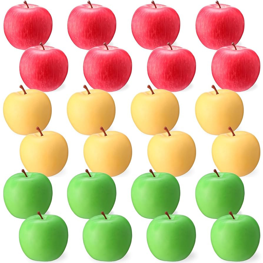 Libima 24 Pcs Fake Artificial Apples 3.3 Inches Fake Plastic Fruit Red Yellow Green Realistic App... | Amazon (US)