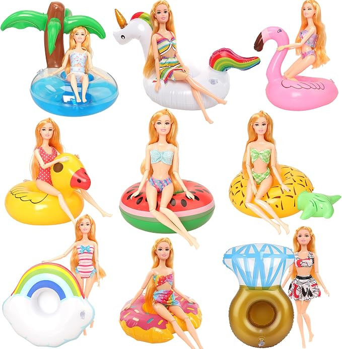 9 Pcs Pool Floaties Swim Accessories Set for Girl Dolls, Fun Swimming Pool Party Ring Inflatable ... | Amazon (US)