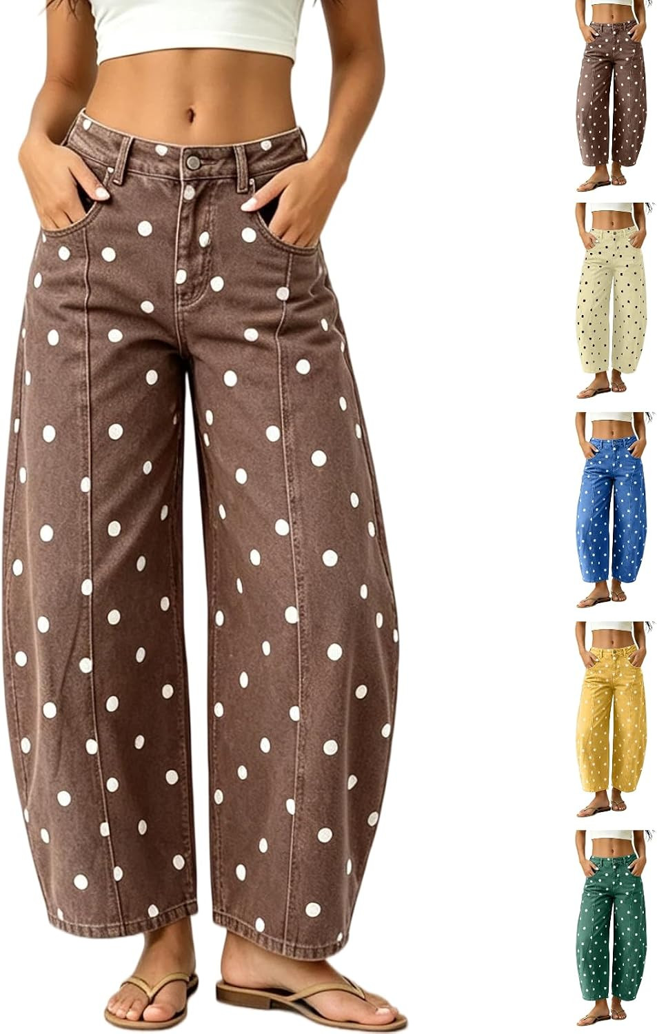 Polka Dot Jeans Womens Fall Barrel High Waisted Wide Leg Retro Denim Pants | Amazon (US)