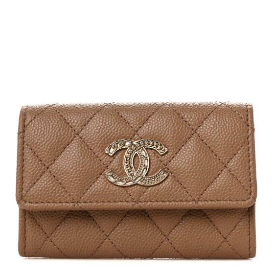 Caviar Quilted Multi Chain CC Flap Card Holder Beige | FASHIONPHILE (US)