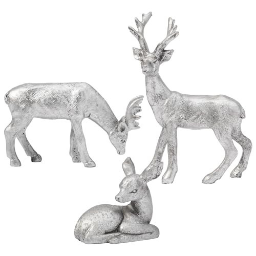 DN DECONATION Reindeer Christmas Decoration Figurines, Vintage Deer Statue – 3pcs Silver Xmas Reindeer Decor for Table Centerpieces, Home, Room & Indoor Resin Christmas Deer Winter Decorations | Amazon (US)