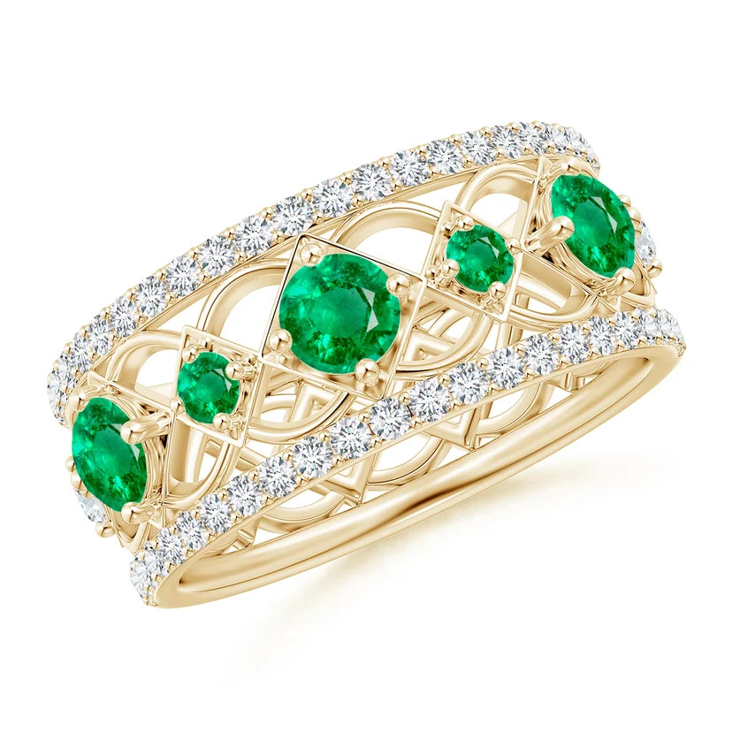 Art Deco Inspired Graduated Emerald and Diamond Ring | Angara Inc.