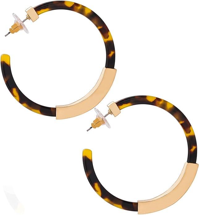 Hoop Earrings for Women Geometry Acrylic Resin Earrings Bohemia Tortoise Shell Earrings Mottled S... | Amazon (US)