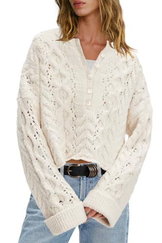 LAMISSCHE Womens Cable Knit Sweater Oversized Bell Sleeve Fall Sweaters | Amazon (US)