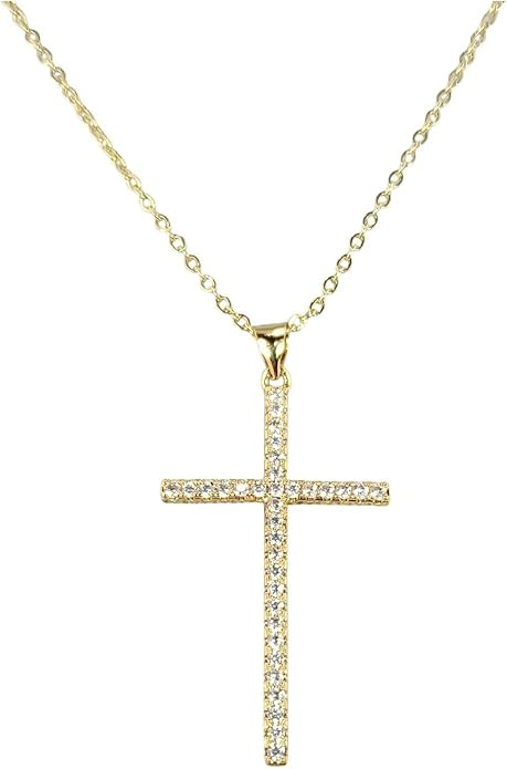 N0216 Dainty Gold Color Clear Rhinestones Deco Mini Cross Shape Pendant Necklace Dainty Necklace ... | Amazon (US)