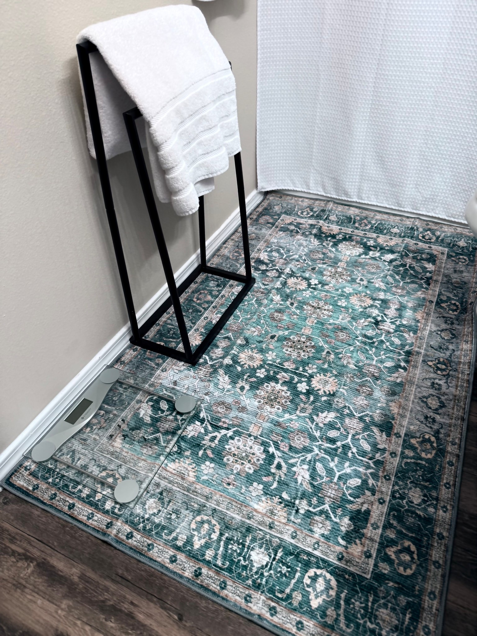 Best anti slip washable rug! I am in love! Such a great grip, while feeling soft in your feet! This one is in a blueish/greenish hue, size 3’ x 5’ #bathroom #washablerug #showercurtain #weightscale #scale #health #antisliprug #safety #rug #bath #home #homedecor #homedesign #decor #functionality 

#LTKootd #LTKHome #LTKmomlife