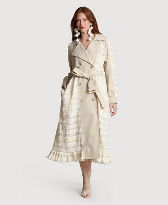 Avec Les Filles Women's Spread Collar Tulle Trench Coat - Macy's | Macy's
