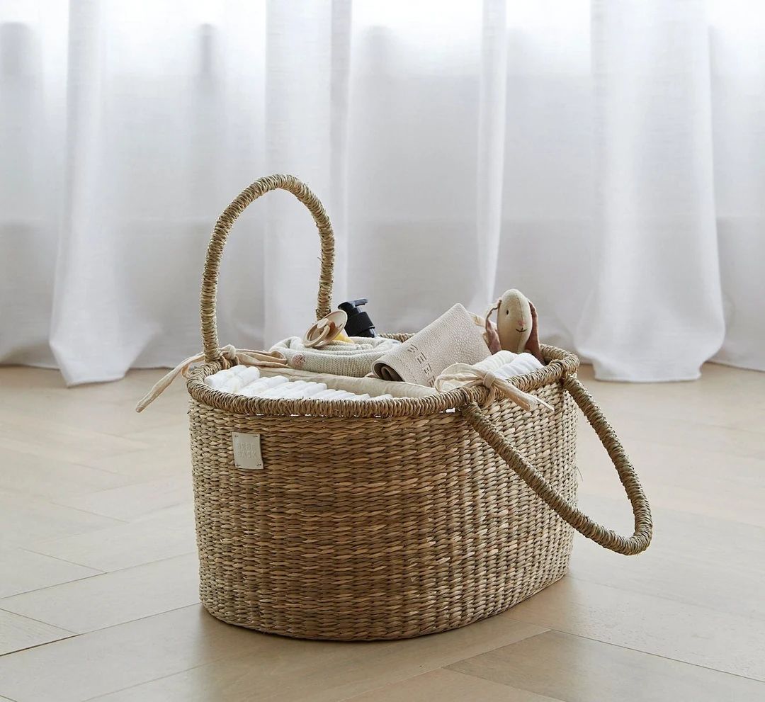 Handmade Baby Diaper Caddy Organizer - Organic Seagrass Diaper Caddy Basket  - Diaper Shower Gift... | Etsy (US)