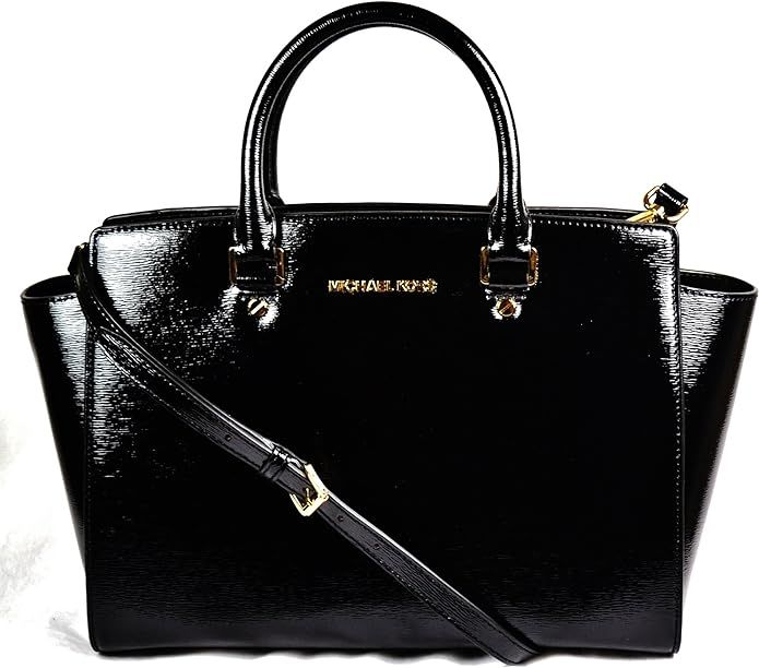 Michael Kors Selma Large Top Zip Satchel Patent Leather - Black | Amazon (US)