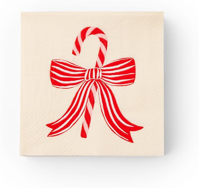 Peppermint Bow Paper Party Cocktail Napkins | 3-Ply Fancy Napkins | Festive Holiday Supplies for ... | Amazon (US)