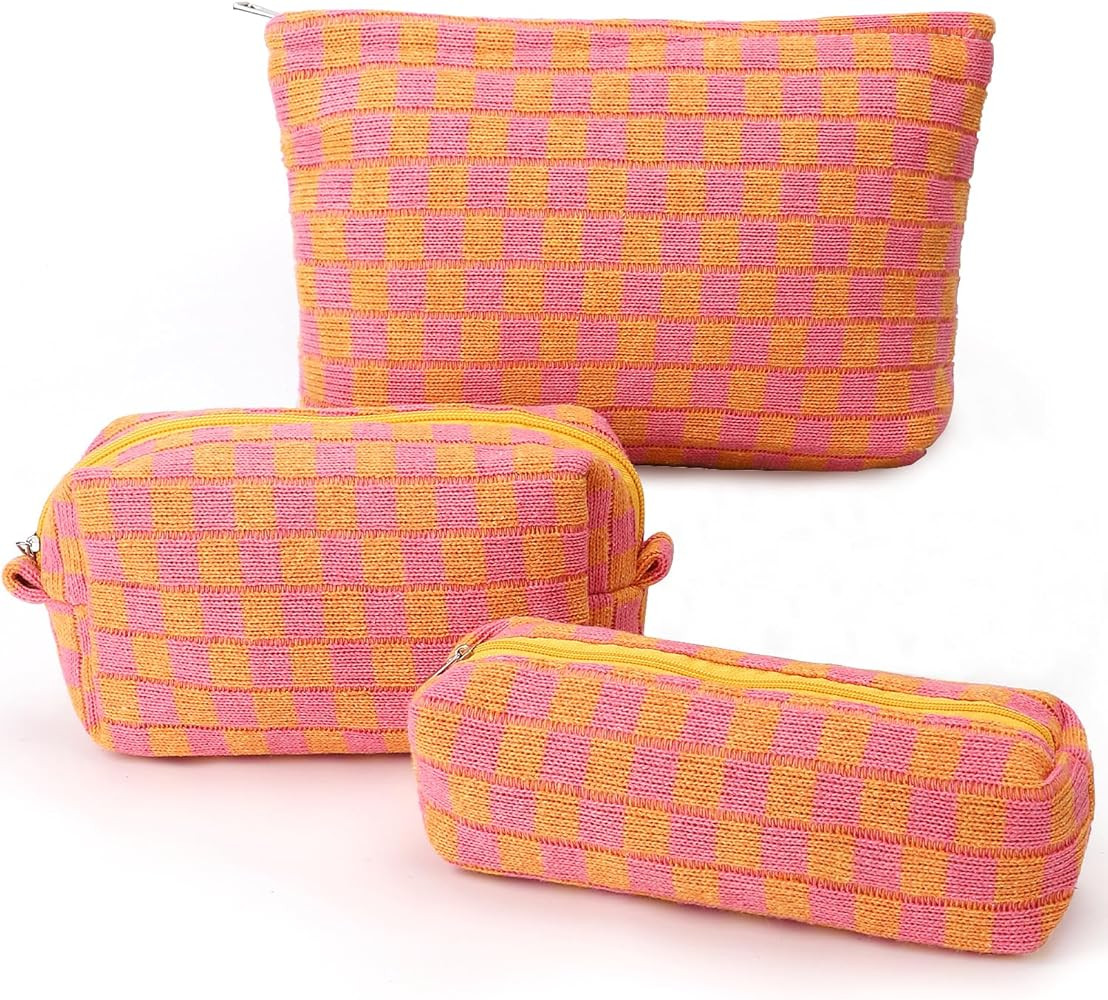 EIMMBD Makeup Bag 3 Pieces Large Capacity Checkered Cosmetic Bags Travel Toiletry Bag Organizer C... | Amazon (US)