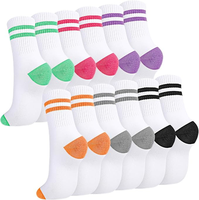 Jspupifip 6 Pairs Striped Crew Socks for Women, Splicing Color Athletic Sports Running Socks, Sof... | Amazon (US)