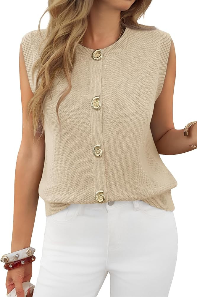 Cicy Bell Womens Cropped Sweater Vest Round Neck Sleeveless Button Up Cardigan Casual Knit Tank T... | Amazon (US)