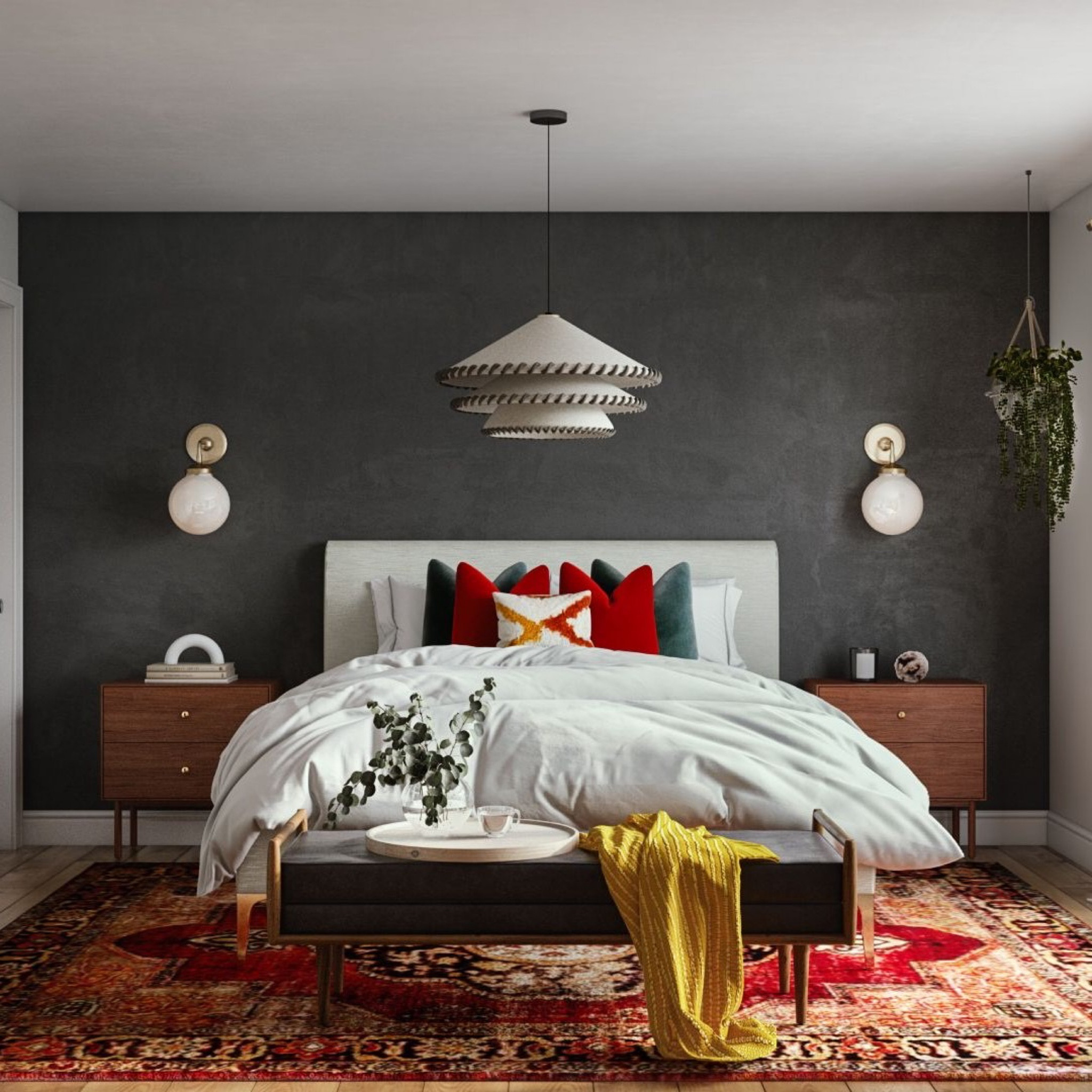 Transformed this master bedroom into a jewel boho dream for Natalie! 😍🌺🌿
We brought in deep colors and jewel accents to create a bold and playful atmosphere. 