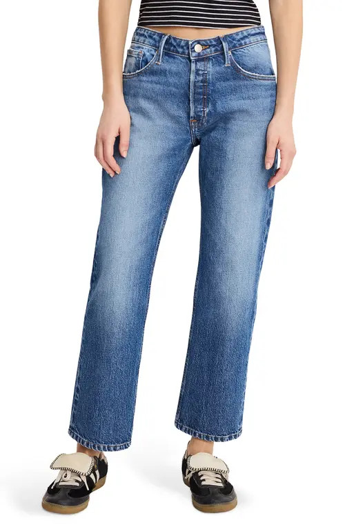 Good American Ripped Ankle Straight Leg Jeans in Indigo1222 at Nordstrom, Size 14 | Nordstrom
