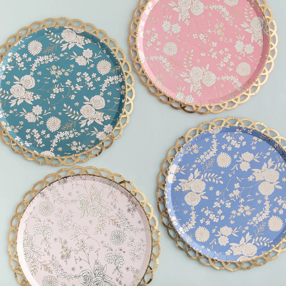 Floral and Gold Foil Paper Plates - 8 Pack - Birthday Afternoon Tea Baby Shower Hen Party Plates ... | Etsy (US)