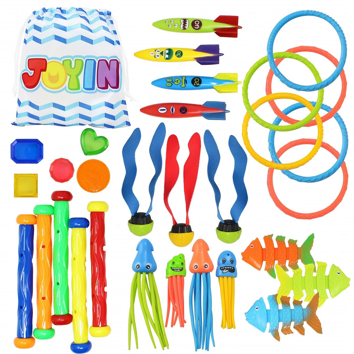Joyfy 30 Pcs Diving Pool Toys for Kids Ages 3-12 Jumbo Set with Storage Bag Pool Games Summer Swi... | Target