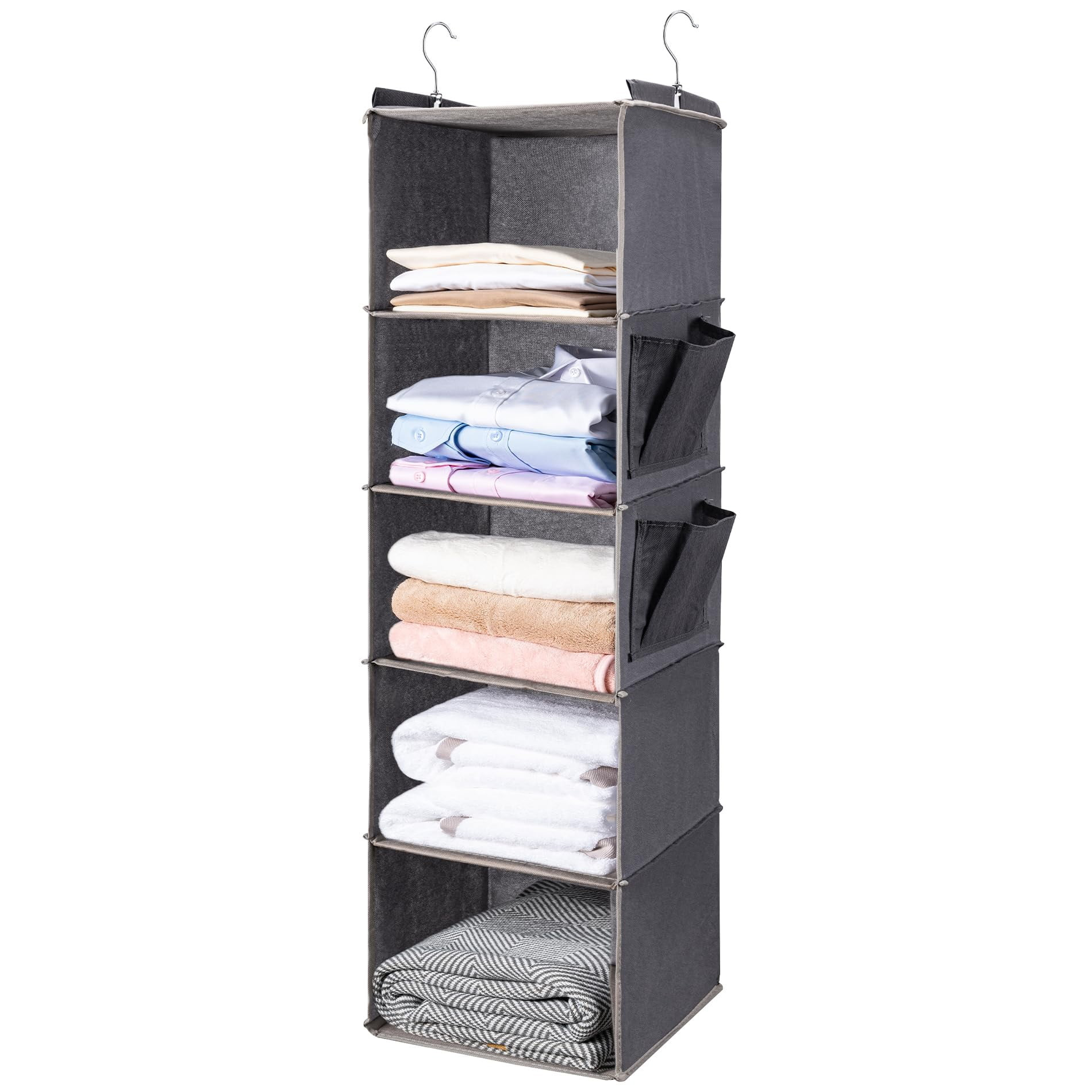 5-Tier Hanging Closet Organizer with 2 Side Pockets, Foldable Fabric Closet Storage Shelves, Spac... | Walmart (US)