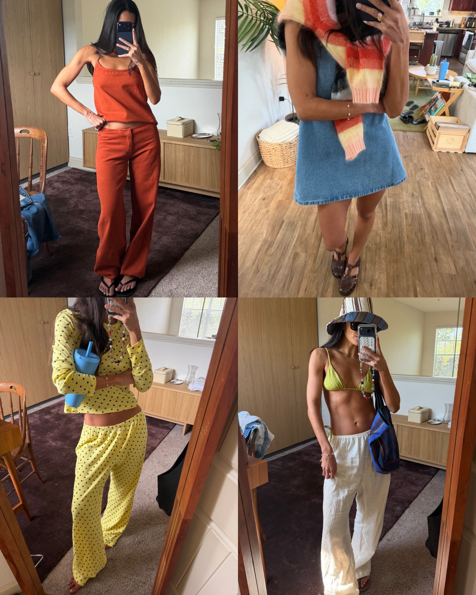 weekly roundup 
- first set is from Still Here NY but sold out in this color rn 😭 i’m linking the exact halter top in a different color though!
- I’m wearing a size medium in denim dress (sized up one for length— i’m 5’5)
- Wearing a size medium top & bottoms in polka dot pjs (sized up one size bc I like my pjs extra comfy!) 
- Found a very similar option of my green bikini + linen pants (wearing a size small) 

#LTKootd #LTKgrwm