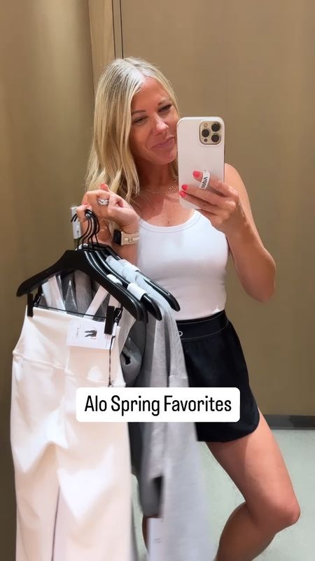 Alo yoga sprint activewear favorites. Size small in everything. white leggings grey hoodie white tennis dress running shorts skirt skort white tank top 

#LTKActive #LTKfitness #LTKSeasonal