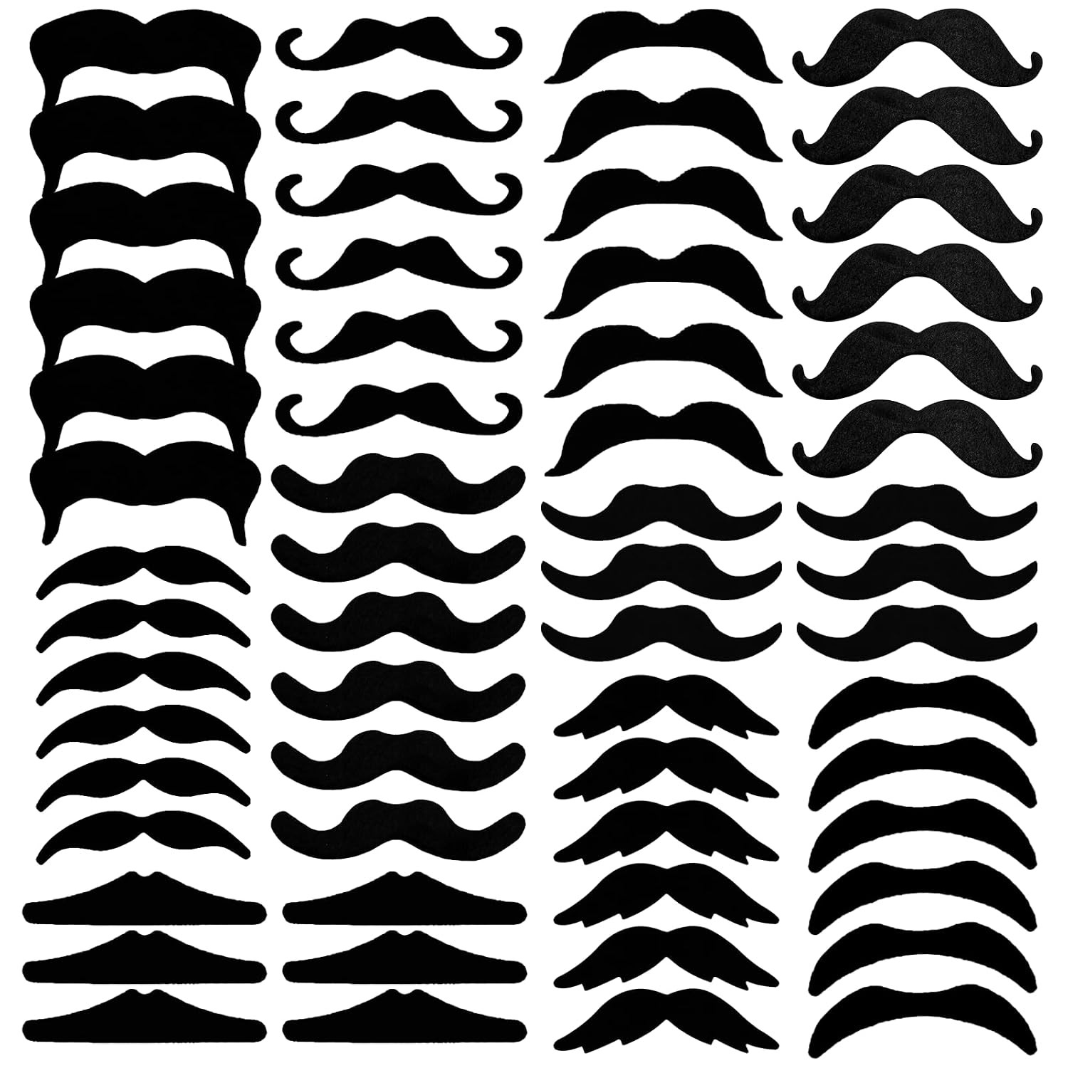 KICNIC 60 Pcs Black Fake Mustaches Self Adhesive (10 Designs) Novelty Hairy Beard Costume Facial Hair for Party Supplies Decorations, Suitable for All Ages | Amazon (US)