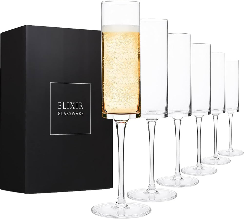 ELIXIR GLASSWARE Champagne Flutes, Edge Champagne Glasses Set of 6 - Modern & Elegant for Women, ... | Amazon (US)
