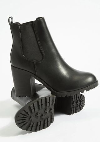 Black Faux Leather Lug Sole Booties | rue21