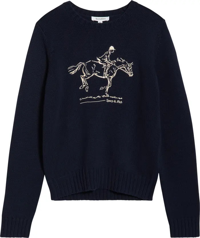 Sporty & Rich Horse Embroidered Cotton Sweater | Nordstrom | Nordstrom