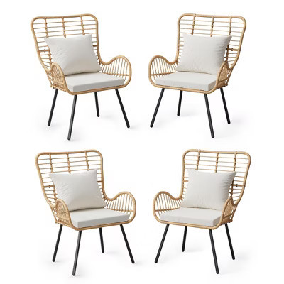 Outdoor Wicker Patio, 2 Pieces Outdoor Rattan Chairs, All-Weather Wicker Furniture for Porch, Backyard with Cushions & Pillows, Boho Style, brown | Target