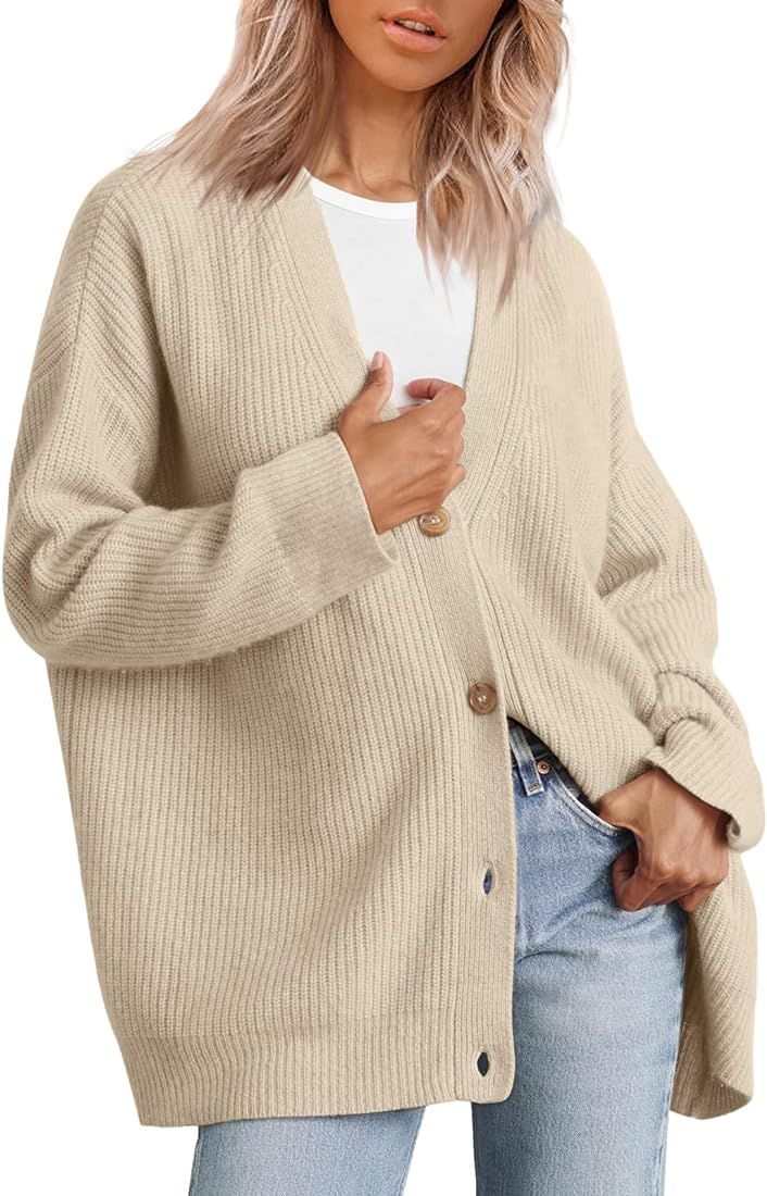 LILLUSORY Women's Cardigan 2023 Open Front Oversized Button Lightweight Sweaters V Neck Loose Cardig | Amazon (US)