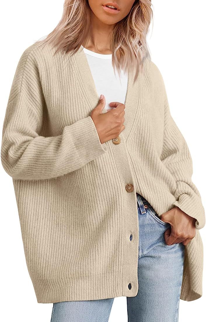 Women's Cardigan 2023 Open Front Oversized Button Lightweight Sweaters V Neck Loose Cardigans Kni... | Amazon (US)