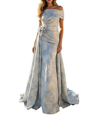 Jacquard Off-The-Shoulder Sheath Gown | Dillard's