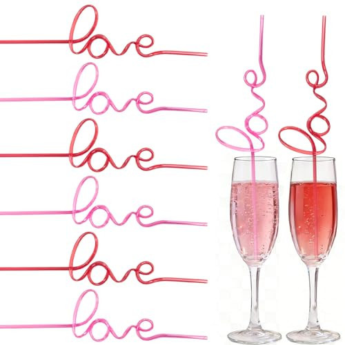 Valentine's Day Love Word-Shaped Party Decorations Straws -12PCS Red and Pink Love Text-Shaped Plastic Drinking Straws for V-DAY Wedding Bridal Shower, Bachelorette Galentine's Party Supplies & Favors | Amazon (US)