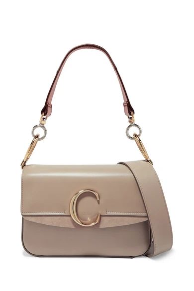 Chloé - Chloé C Small Suede-trimmed Leather Shoulder Bag - Neutral | NET-A-PORTER (US)