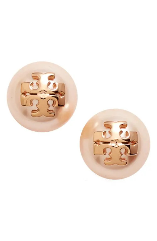 Tory Burch Moondance Pearl Stud Earrings in Rose Gold at Nordstrom | Nordstrom