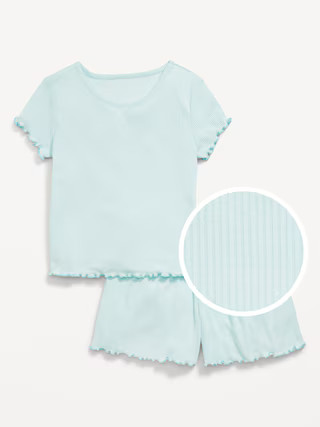 Ribbed Lettuce-Edge Pajama Top and Shorts Set for Girls | Old Navy (US)