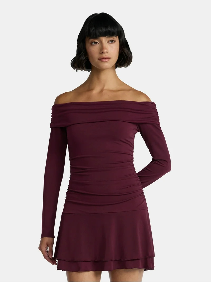 Madden NYC Women’s Drop Waist Dress with Long Sleeves, Sizes XXS-XXL | Walmart (US)