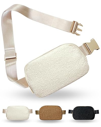 Boutique Fleece Belt Bag | Sherpa Crossbody Bag Fanny Pack for Women Fashionable | Everywhere Waist Pack | Small Fashion Travel Chest Bag (Small Strap Length, Cream Fleece) | Amazon (US)